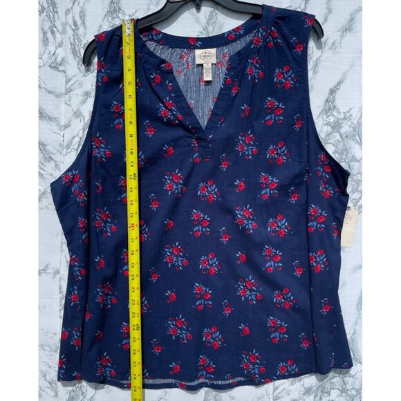 St Johns Bay Womens Sleeveless Navy Floral Blouse 2X 55% Cotton 45% Rayon - Picture 3 of 5